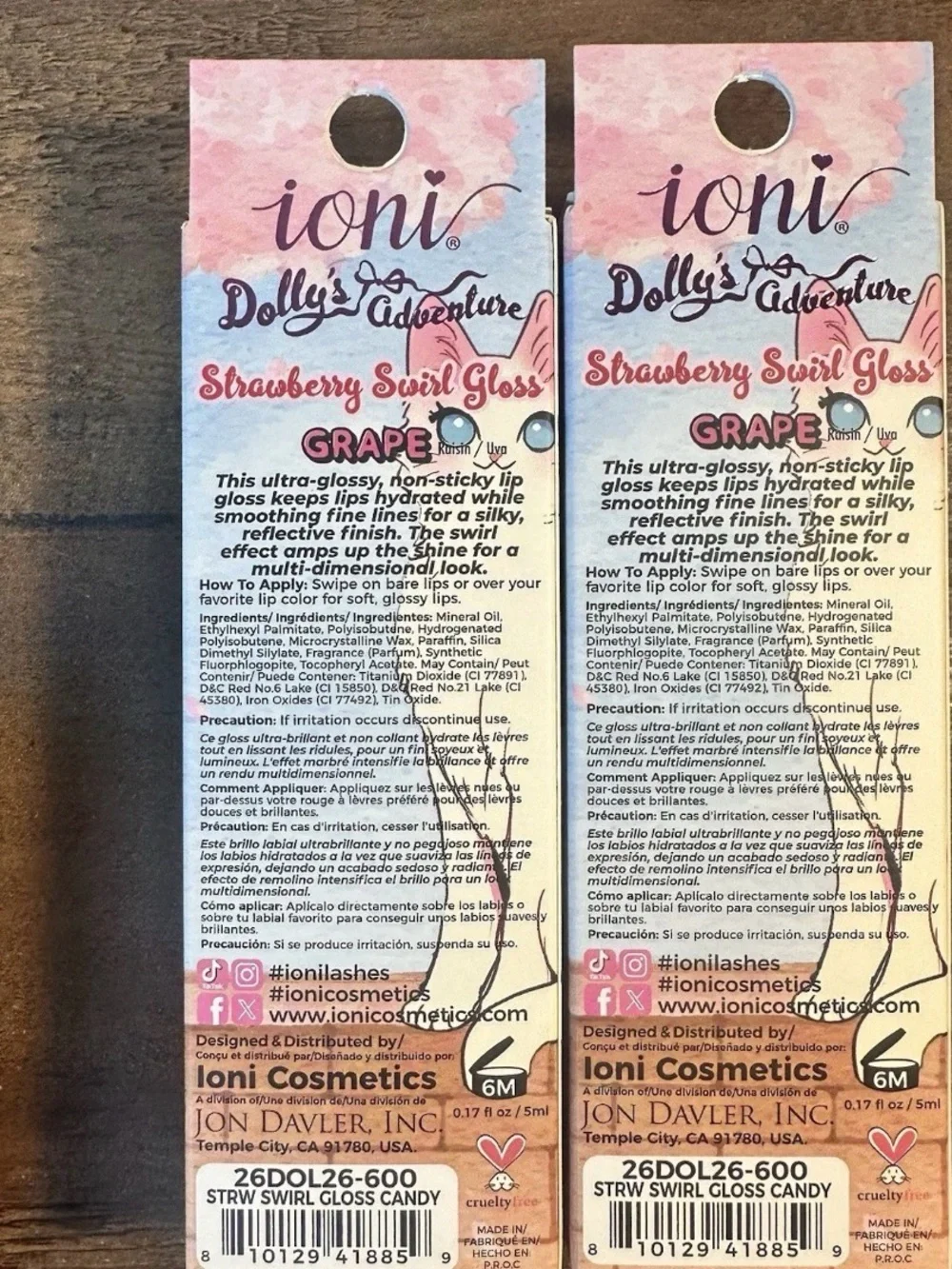 Ioni 2pc Dolly’s Adventure Strawberry Swirl Gloss ~ Grape ~ Hydrating BNIB